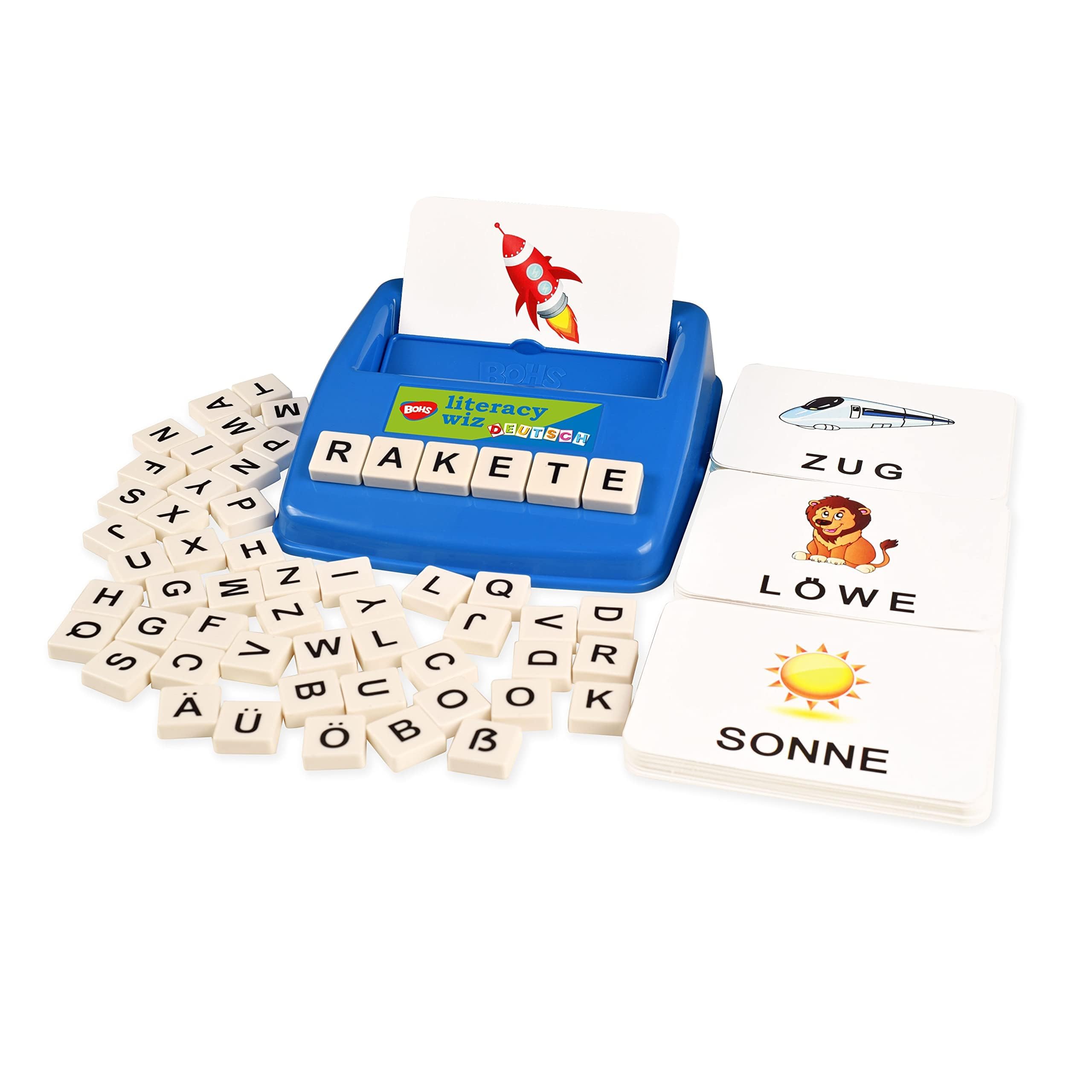 BOHS German Literacy Wiz Fun Game - 120 Words 60 Flash Cards - Preschool Language Learning Educational Toys