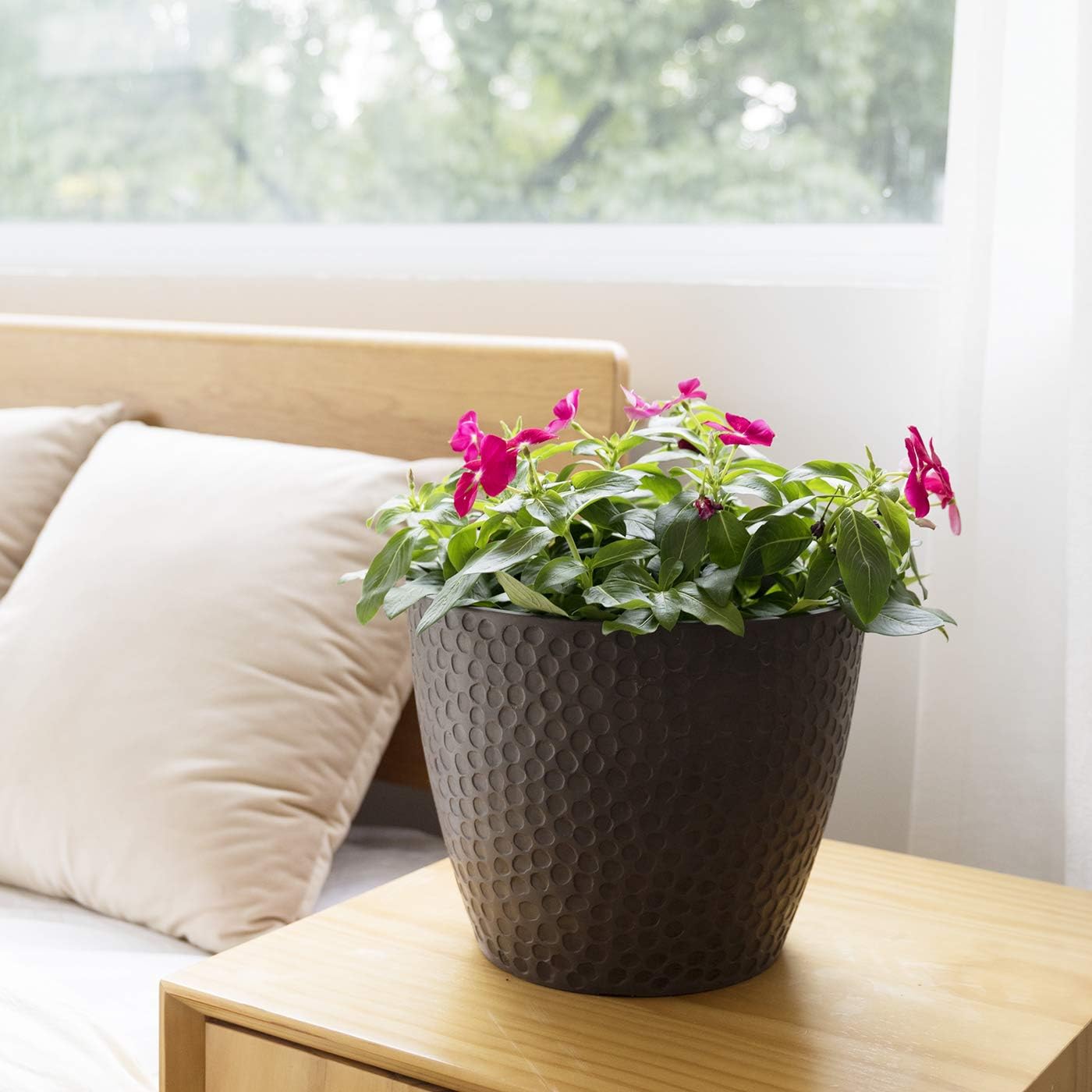 LA JOLIE MUSE 9.4 inch Plant Pot for Indoor and Outdoor Plants, Modern Chic Planter with Honeycomb Pattern, Brown : Garden & Outdoor