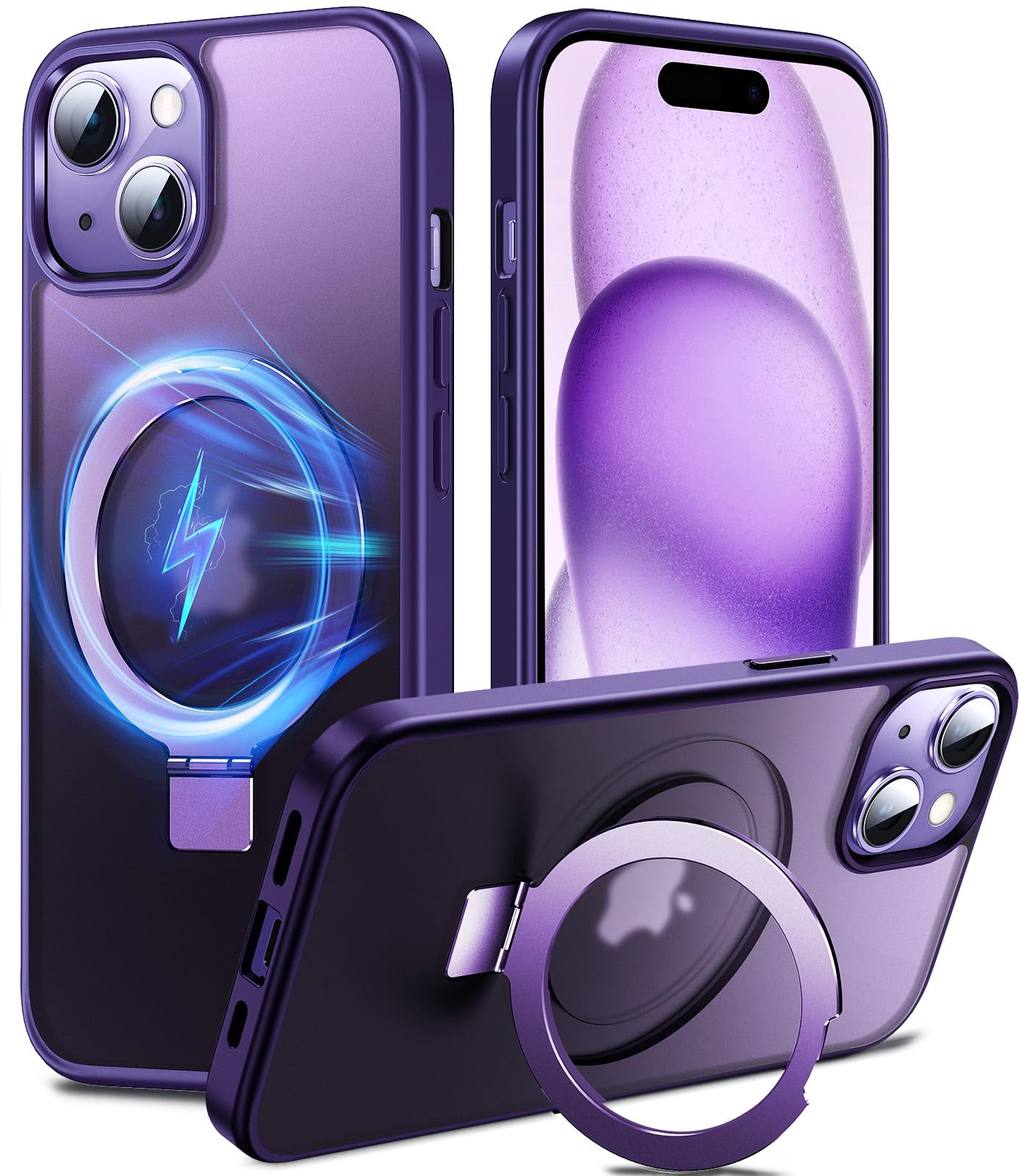 Chicfun 3-in-1 [Magnetic+KickStand+Ring Holder] Compatible with MagSafe, for iPhone 15 Case with Stand Military Shockproof Protective Magnetic.for iPhone 15 Case,Purple