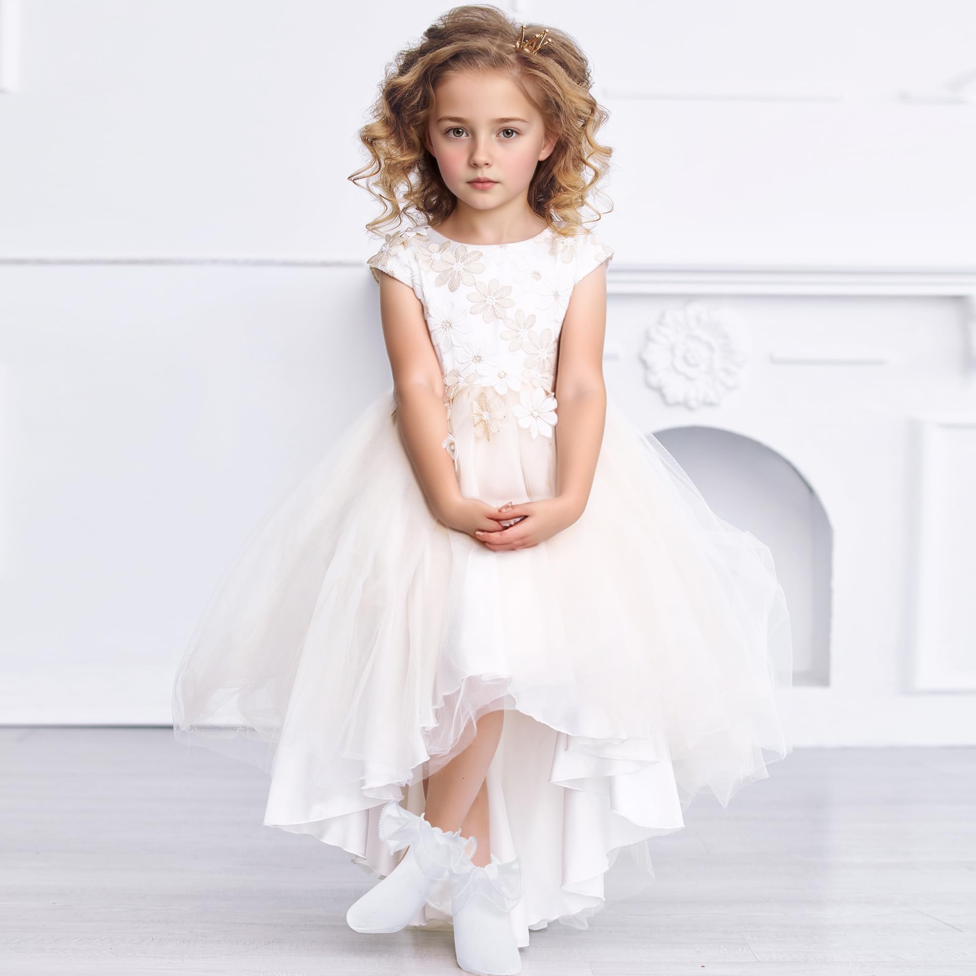 Pistha 2 Pack Girls Frilly Ruffle Socks Cute Pearls Lace Socks for Toddler Little Girls Dress and Daily