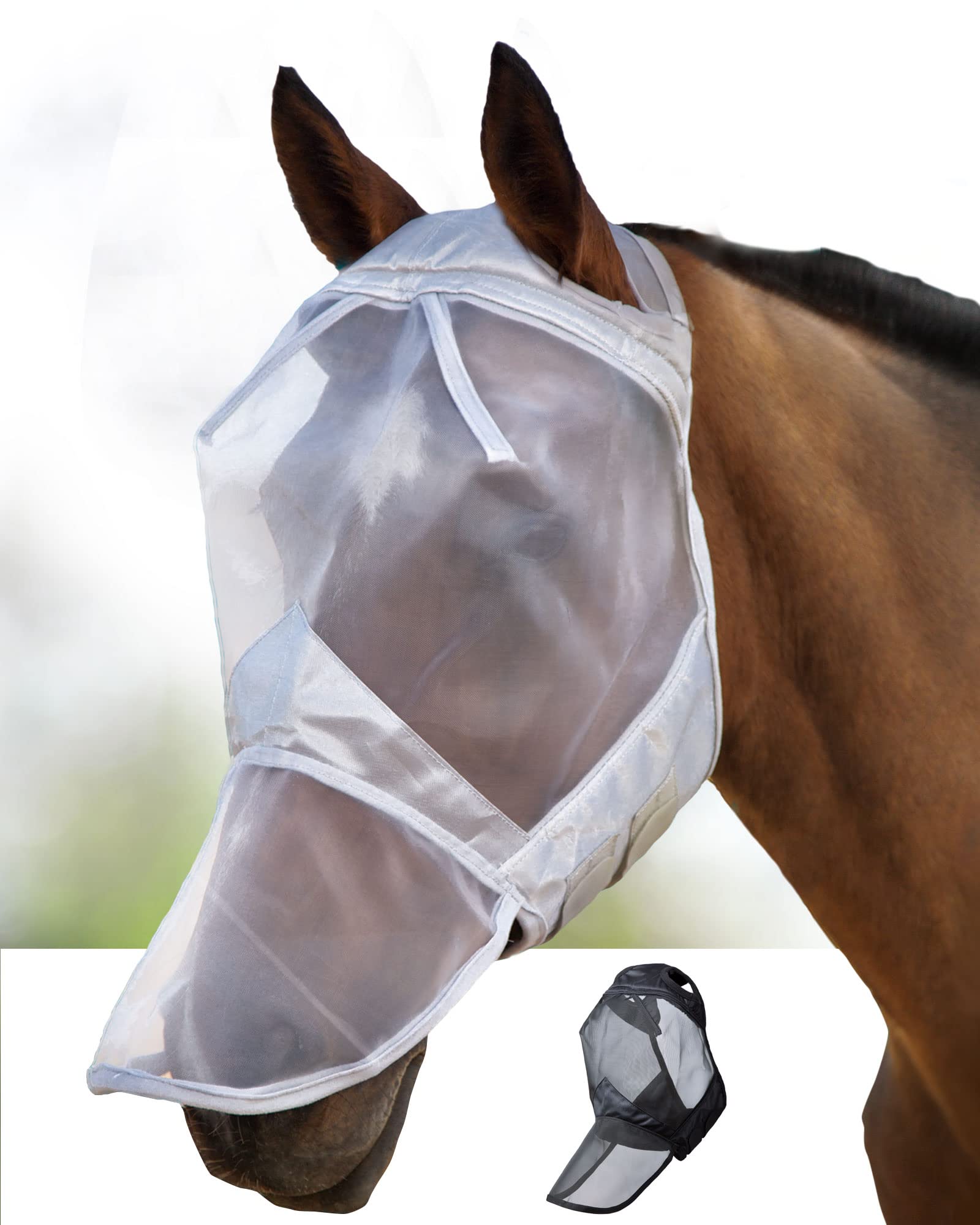 Harrison Howard CareMaster Midge-proof Fleece Padding Horse Fly Mask Full Face No Ears Moonlight Silver Small Pony