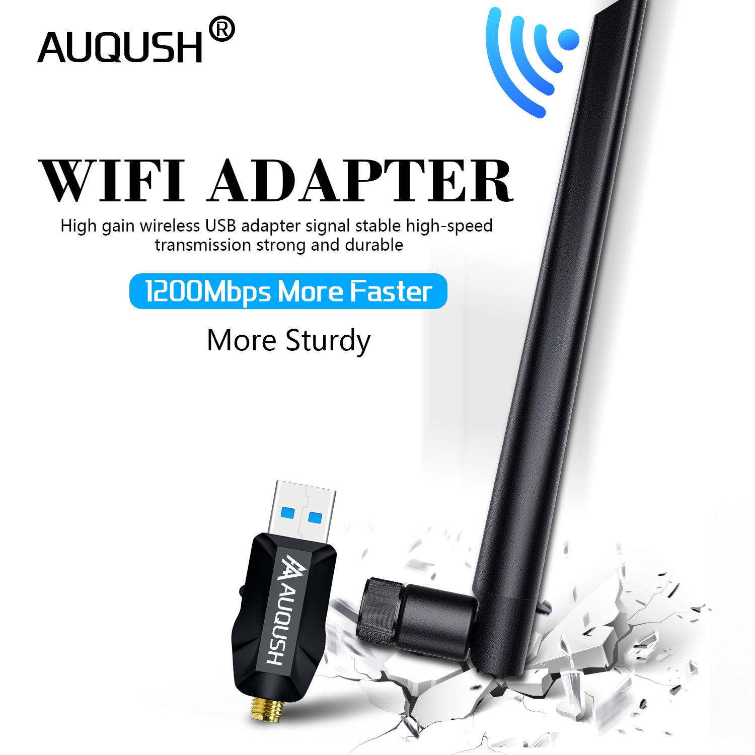 AUQUSH USB WiFi Adaptador 1200Mbit/s[5.8G/867Mbps+2.4G/300Mbps] AC de Banda Dual y WLAN Stick con Conector de Antena y Antena Desmontable