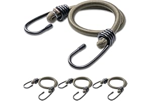 32" Bungee Cords with Hooks Heavy Duty Outdoor - 4 Pack Olive Green -Multi-Purpose Elastic Bungee Straps for Luggage, Camping