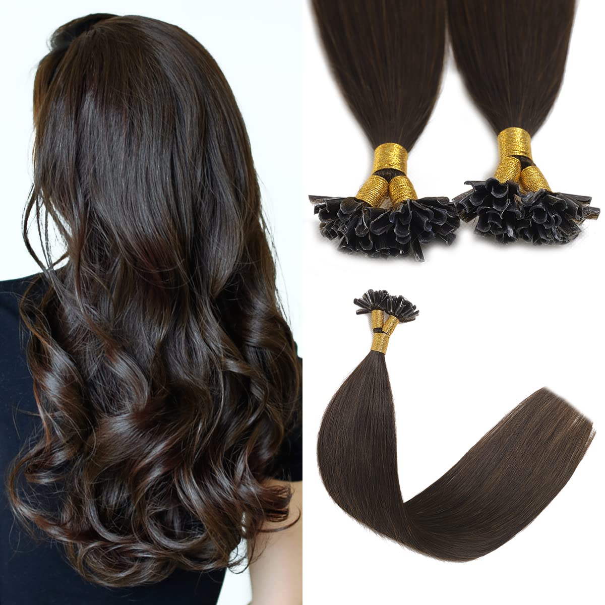 Sindra Dark Brown Hair Extensions U Tip 14 Inch 40g Dark Brown Pre Bonded Fusion Extensions Real Human Hair Straight Nail Keratin #2 14inch — image 1