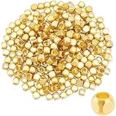 UNICRAFTALE 300Pcs Gold Cube Spacer Beads, Brass Square Loose Beads, 3mm x 3mm x 3mm, Hole 2mm, DIY Bracelet Necklace Crafts