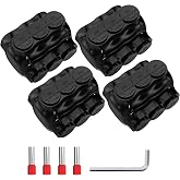 Joinfworld 3 Port Insulated Multi Tap Connector 250MCM-6 Gauge Wire Connectors Aluminum to Copper Wire Connectors Dual Entry Black Electrical Cable Connectors with Slotted Allen Hex - 4 Pack