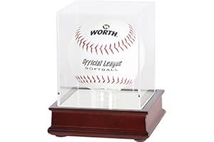 DisplayGifts Pro UV Softball Display Case Holder Stand Baseball Display case, Also Holds Tennis Ball, Lacrosse Ball, Bocce Ball, for Living Room or Office (Wooden Stand Cherry Finish)