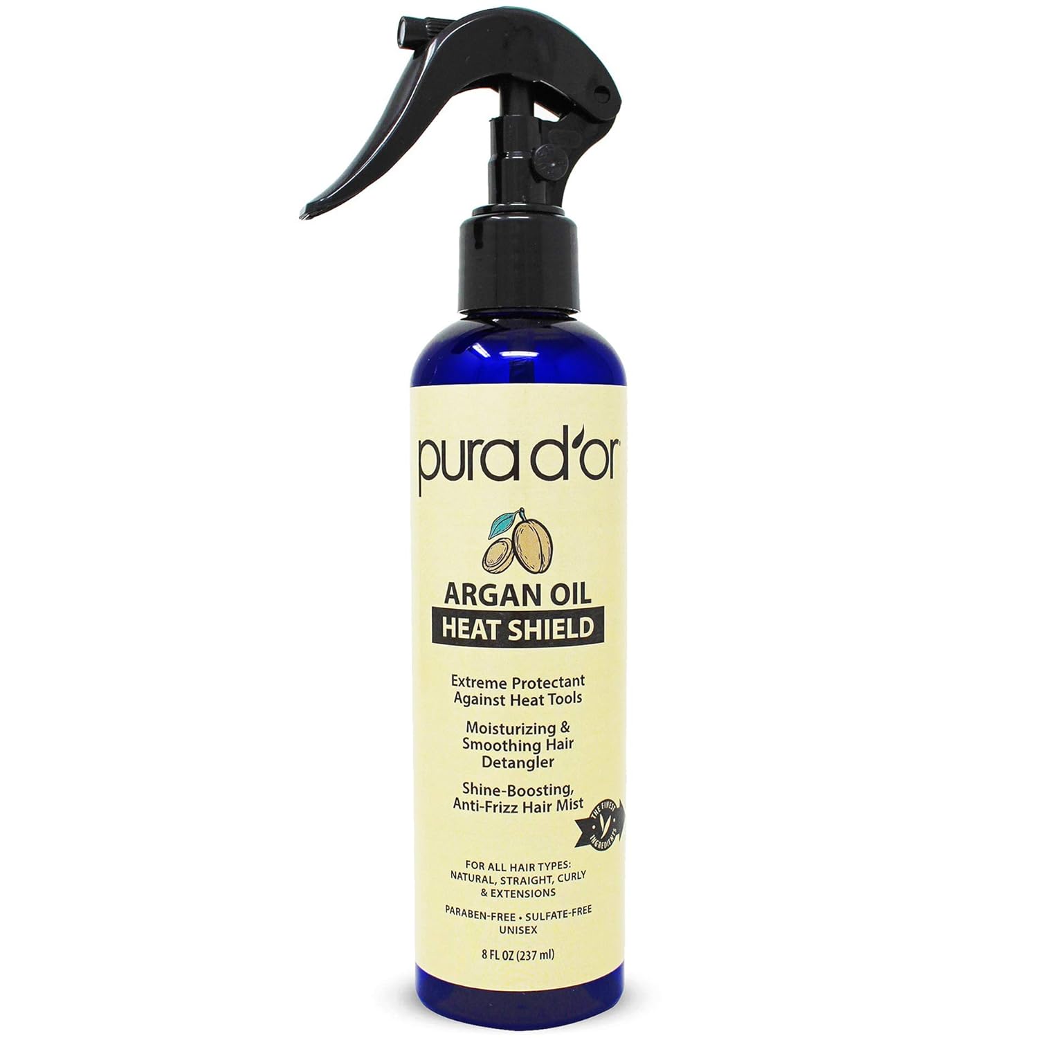 PURA D&rsquo;OR Argan Oil Heat Shield Protectant Spray (8oz / 237mL) Infused w/ Organic Argan Oil: Protect up to 450&ordm; F from Flat Iron & Hot Blow Dry. Leave-In Conditioner: Define & Shine Dry & Damaged Hair