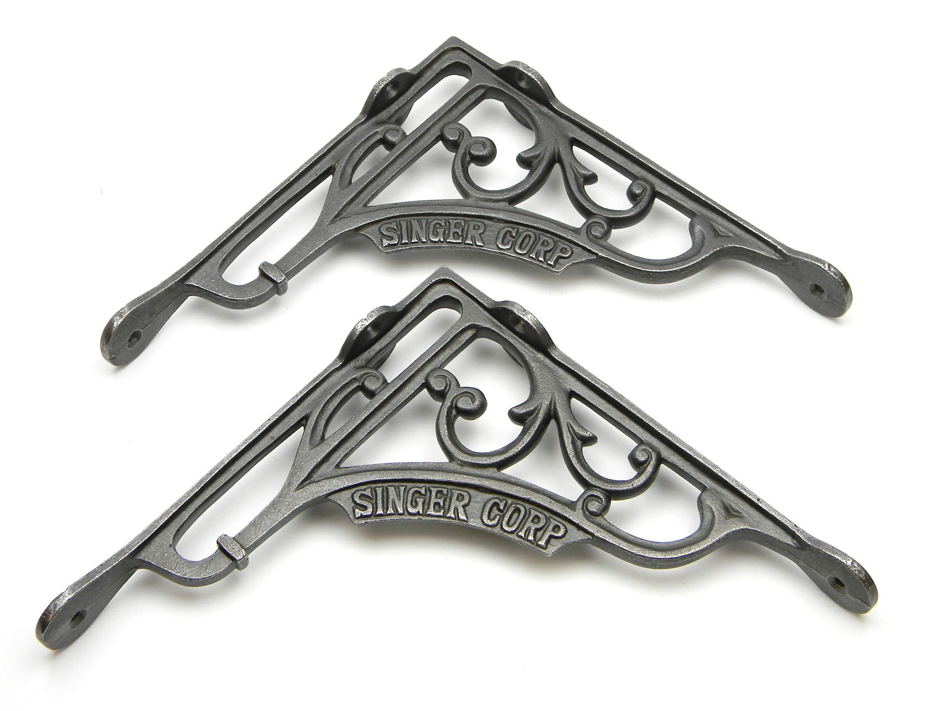 Oakcrafts - Pair of Shelf Brackets Singer Corp Antique Cast Iron - 200mm x 200mm / 8" x 8"