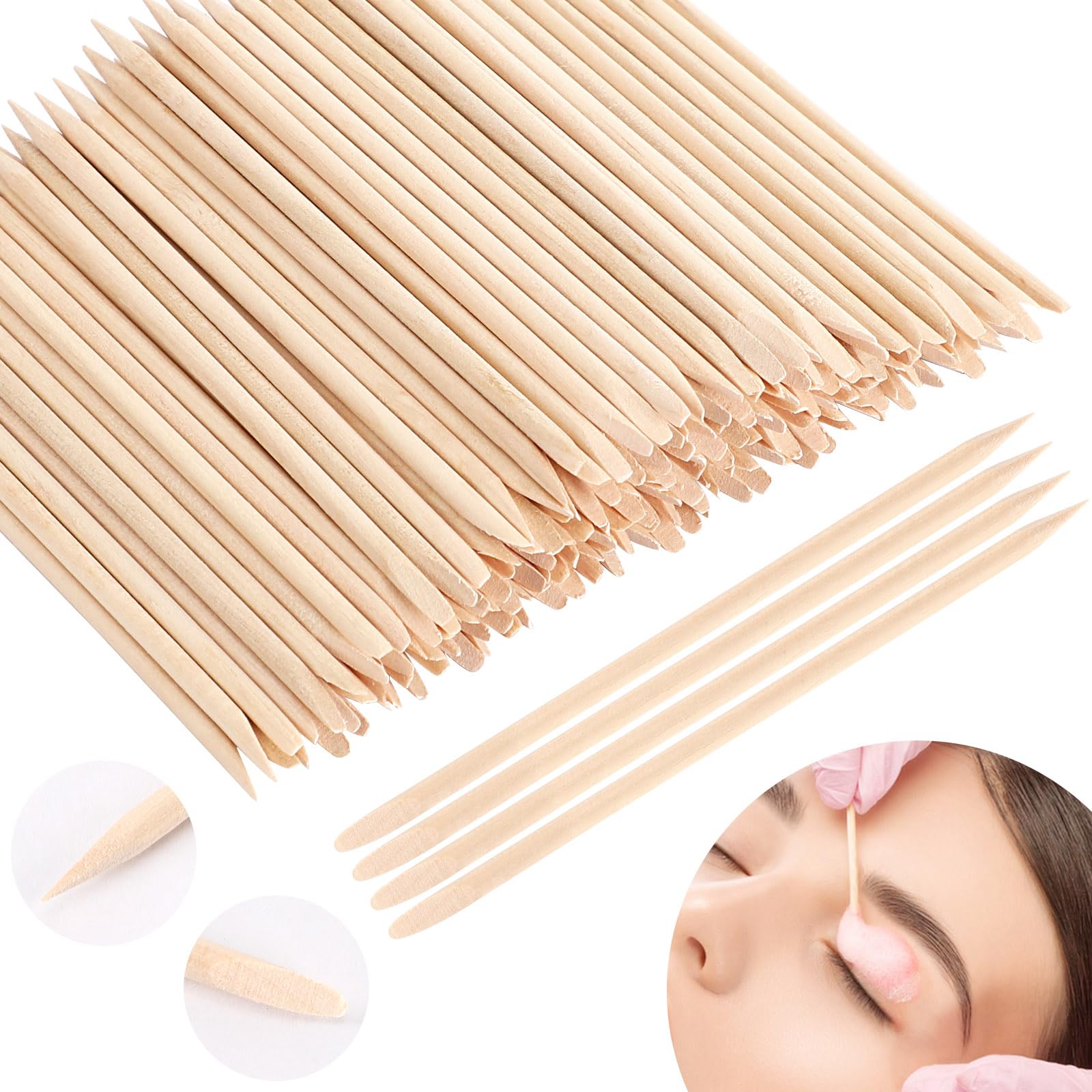 JANYUN 200 Pcs Eyebrow Wax Sticks Waxing Applicator, Wood Wax Spatulas for Face and Small Hair Removal Sticks… (Pointed Flat Handle)