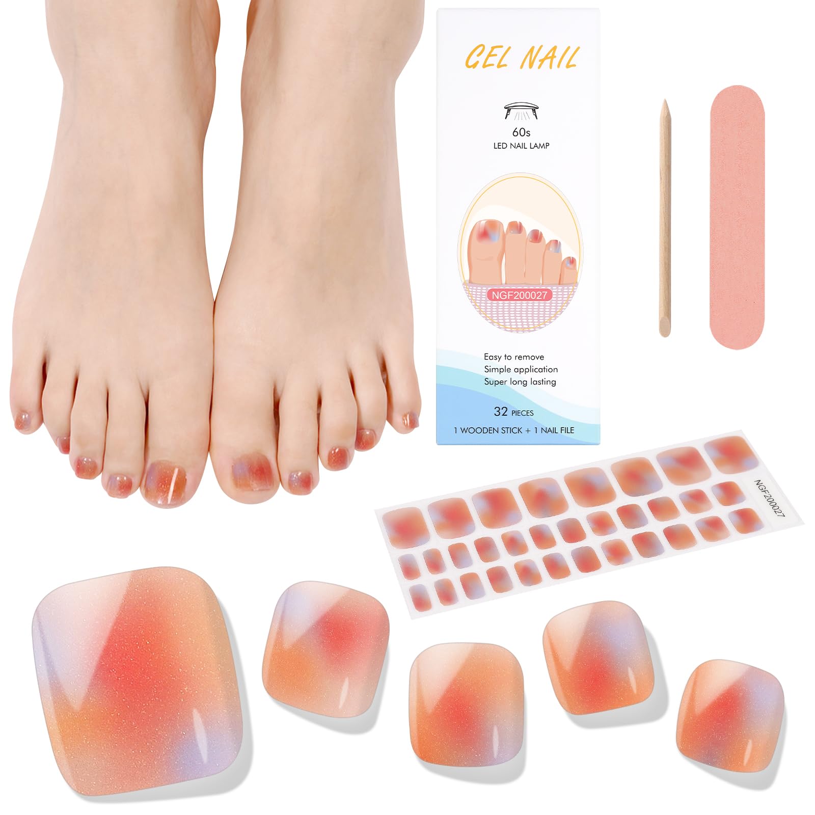 Photo 1 of Kalolary Gel Toenail Wraps Sticker, Pedicure Strips Long Lasting Salon Quality Nail Wraps with Nail File & Wood Stick(UV/LED Lamp Required