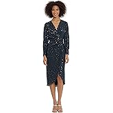 Maggy London Women's Long Sleeve Faux Wrap Dress
