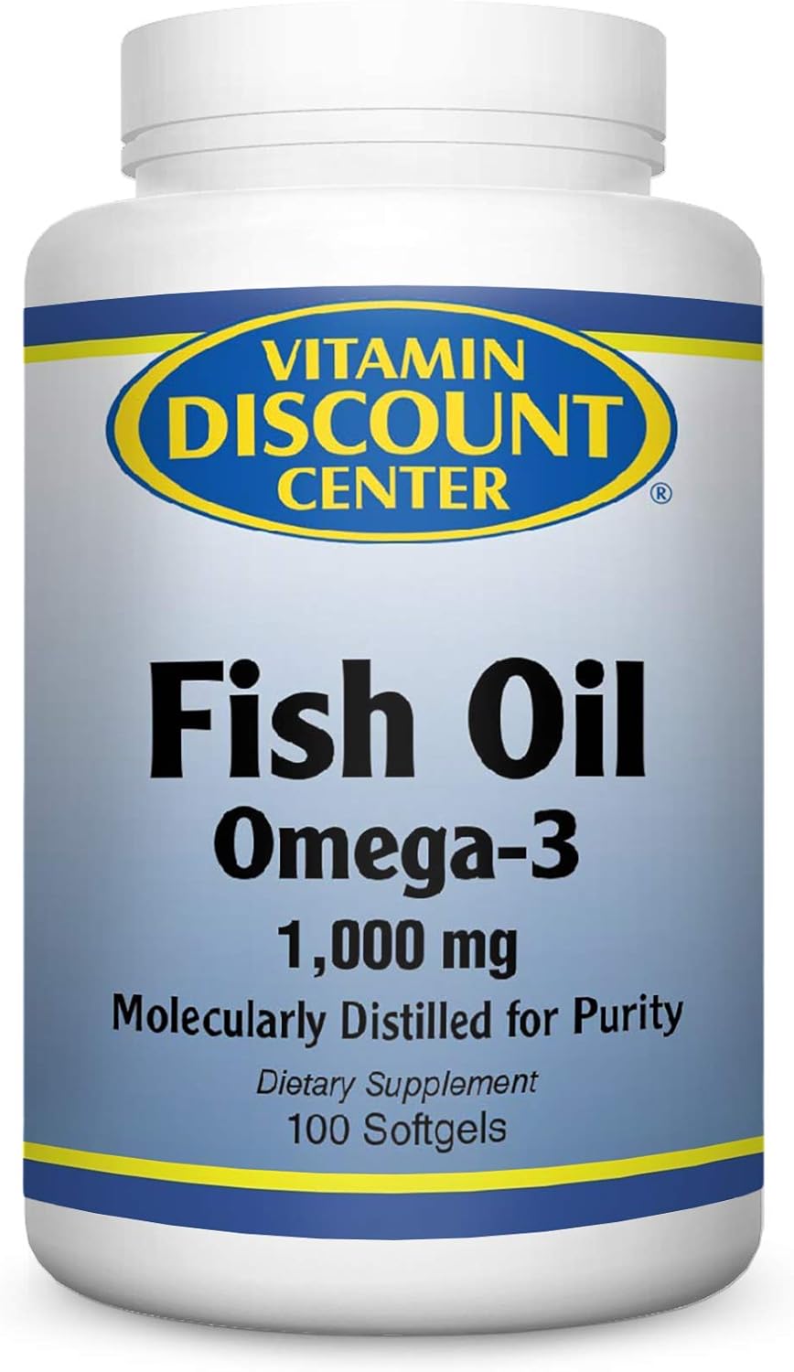 Amazon Com Vitamin Discount Center Omega 3 Fish Oil 1000mg Molecularly Distilled 100 Softgels Health Personal Care