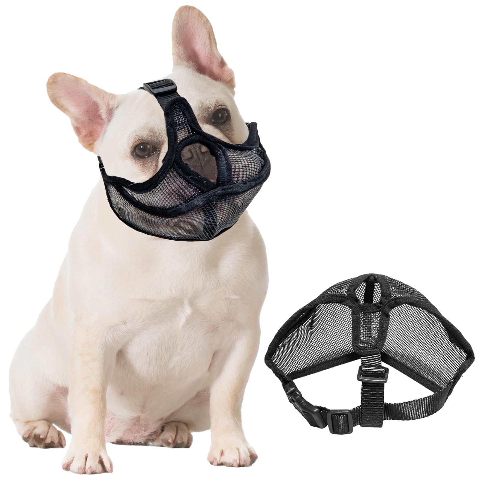 MUU Short Snout Dog Muzzle for French Bulldogs, Chihuahuas, Poodles & Other Flat-Faced Dogs - Black, Nylon, 45cm, Small Breeds