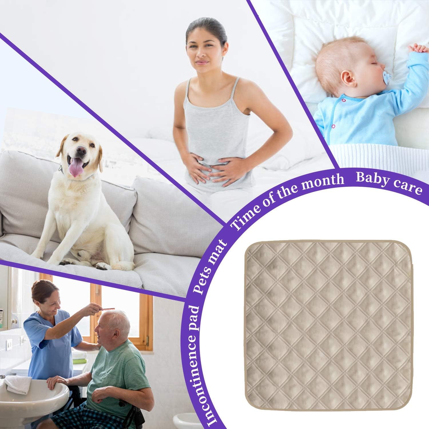 Non-Slip Absorbent Washable Incontinence Pad underpad Seat 4-Layer Design Chair Absorbent Pads Protection - for Seniors, Adult, Children, or Pet Underpad Protection - Set of 2 (Beige): Health & Personal Care