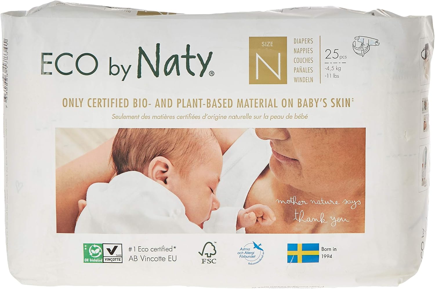 Naty Premium Nappy 4.5 kg 25 Count, White, 25 Count (Pack of 1)