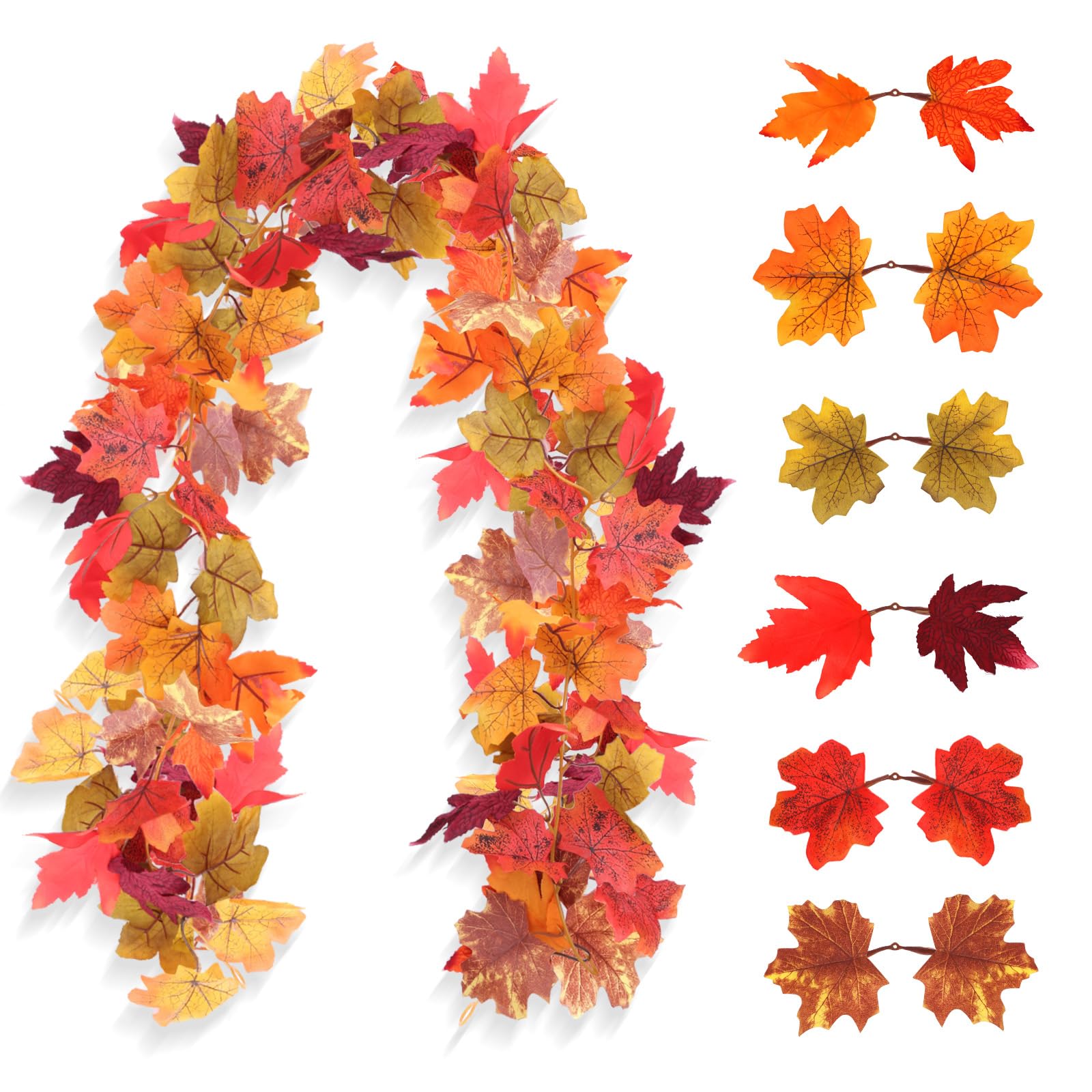 2 Pack Maple Leaf Garland, 5.7ft/Piece Artificial Maple Leaves - Fall Decor for Thanksgiving