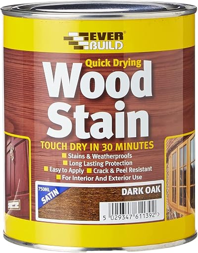 Everbuild Dark Oak Satin Wood Stain 750ml Indoor Outdoor Weatherproof Quick Dry
