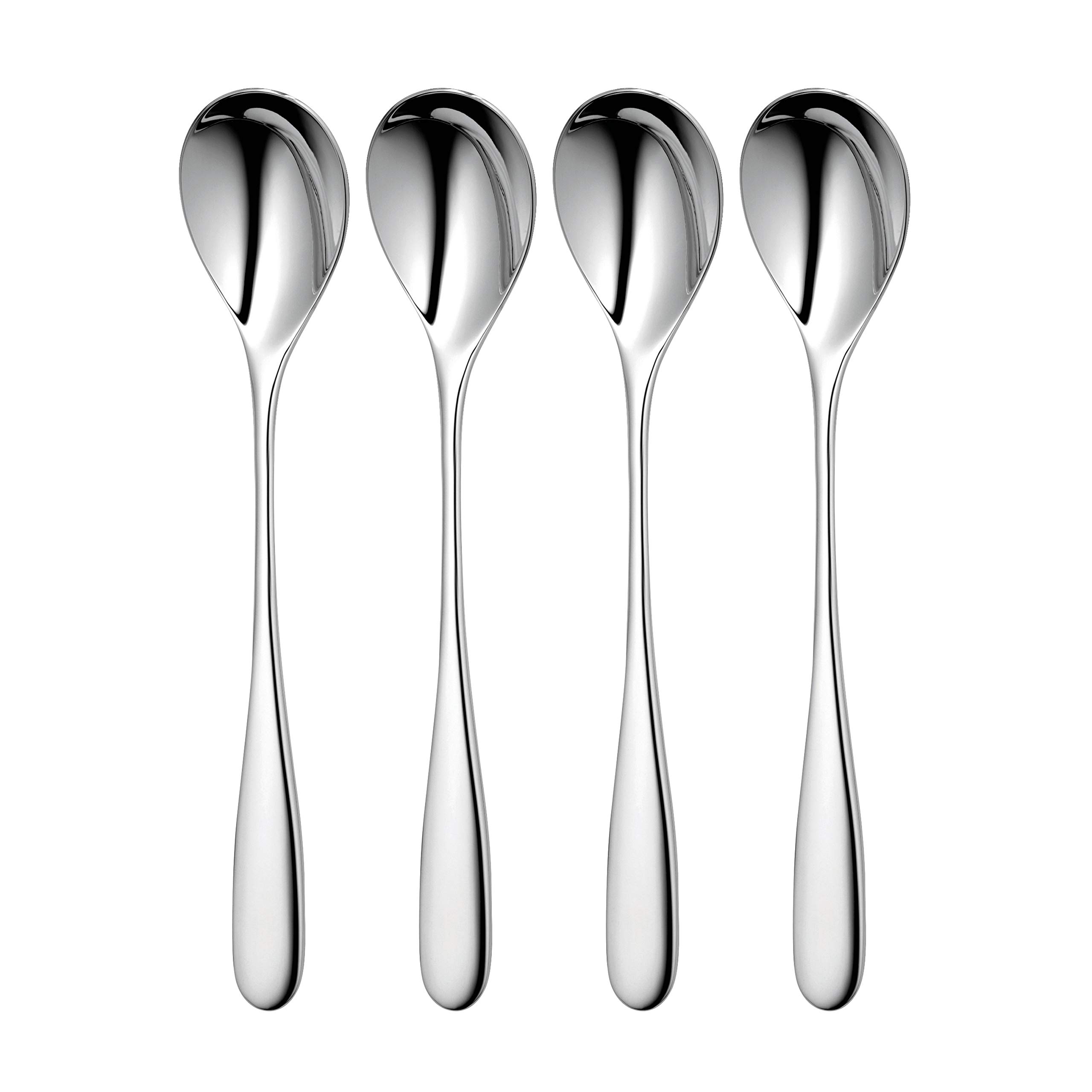 Robert Welch Stanton Bright Long Handled Spoon, Set of 4. Suitable for Latte, jam and ice Cream. Made from Stainless Steel. Dishwasher Safe.