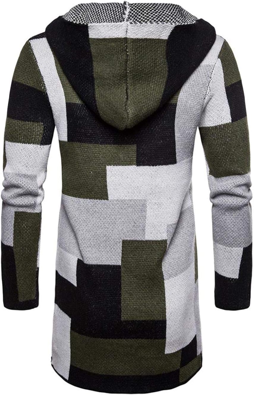 collarless hooded color block longline cardigan