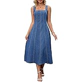 CIMUK Women's Sleeveless Denim Dresses Square Neck Cute Swing A Line Midi Dresses