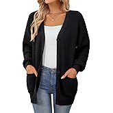 QUALFORT Cardigan Sweaters for Women 100% Cotton Button-Down Oversized Knit Cardigans with Pockets for Fall Winter Trendy