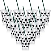 Uiifan 12 Pcs Plastic Soccer Cups Bulk Reusable Tumbler with Lid and Straw Sports Gifts for Coach Fan Men Women Soccer Team Gifts Party Favors Sports Themed Party Decoration (16 oz)