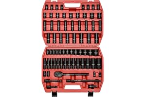 CASOMAN 1/2-inch 70 Pieces Impact Socket Master Set, SAE & Metric from 5/16"-1-1/4",8-24mm, CR-V, Shallow/Deep Socket with Ra