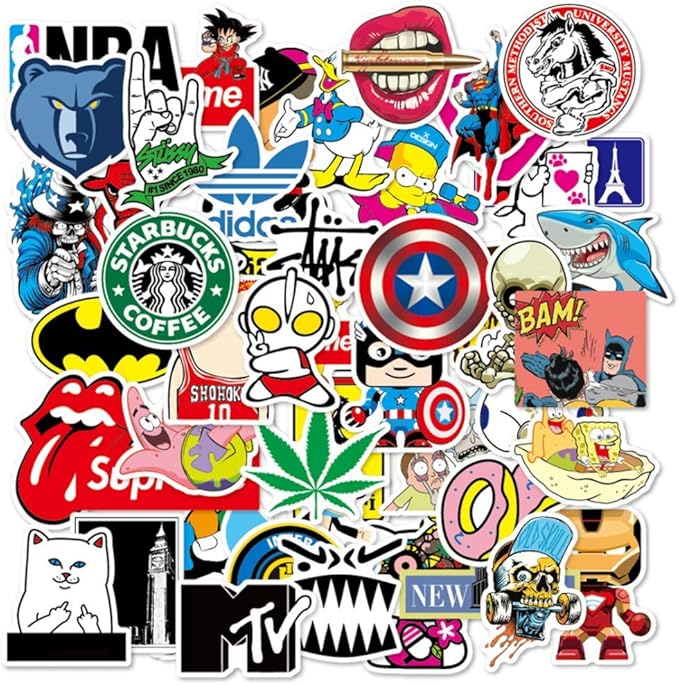 amazoncom 100 pack random no duplicate stickers water bottles laptop