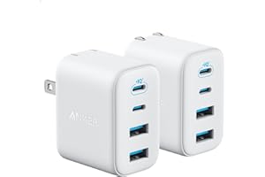 Anker Zolo USB C Charger Block, 2-Pack 4-Port Wall Adapter with 50W Max Output, 2 USB-C and 2 USB-A, Compact and Stable Desig