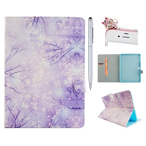Felfy Slim Full Body Fantasy Lila Wald Muster PU Case Etui Schutz Hülle für Samsung Galaxy Tab 4 10.1' SM-T530 T535 + 1x Pink
