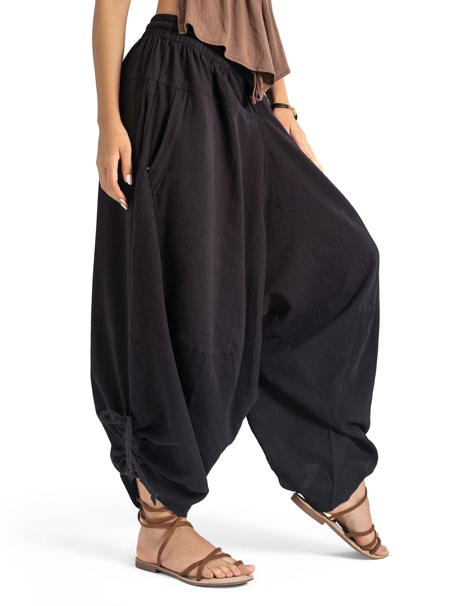 Photo 1 of The Veshti Company Women’s Cotton Bali Harem Pants – Relaxed Fit Yoga Lounge – Casual Summer Beach Trousers - Black - L