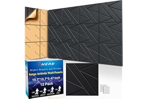 12 Pack Large Self-Adhesive Soundproof Wall Panels, 15.7 x 15.7 x 0.47 in Sound Proof Foam Panels for Walls, 1.2lb/ft³ High D
