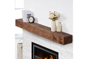 TECANA Fireplace Mantel - Rustic Floating Mantel Shelf - Solid Wood Mantel with Invisible Support Bracket - Wall Mantel Shelf for Farmhouse (DarkWalnut, 66" L x 8" D x 5" H)