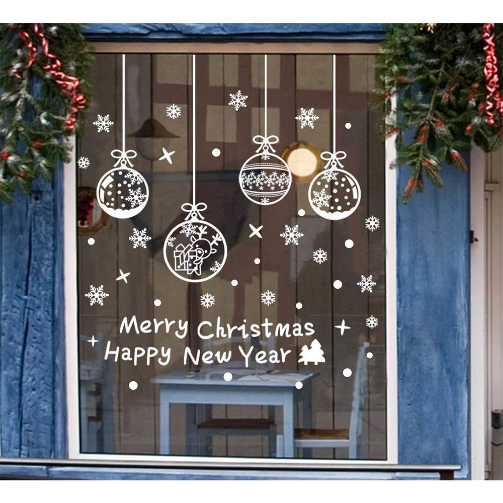 Tenrany Home Christmas Snowflakes Window Stickers Decorations, Reusable White Snowflakes Baubles Bells Xmas Wall Clings Decals for Christmas Thanksgiving Home Glass Decor Ornaments(6 Sheets)