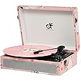 Vinyl Record Player Bluetooth with Built-in Speakers, Vintage Portable Suitcase Turntable 3-Speed with USB Recording Headphone/RCA/AUX Jack for Muisc Record Player Pink Floral