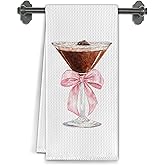 Elefeltclave Funny Espresso Martini Gifts Kitchen Towels, Gifts for Martini Lovers Dish Tea Towels for Kitchen Bar Cart Pub Decor, Coquette Pink Bow Cocktail Decorative Hand Towels, 16x24 Inch