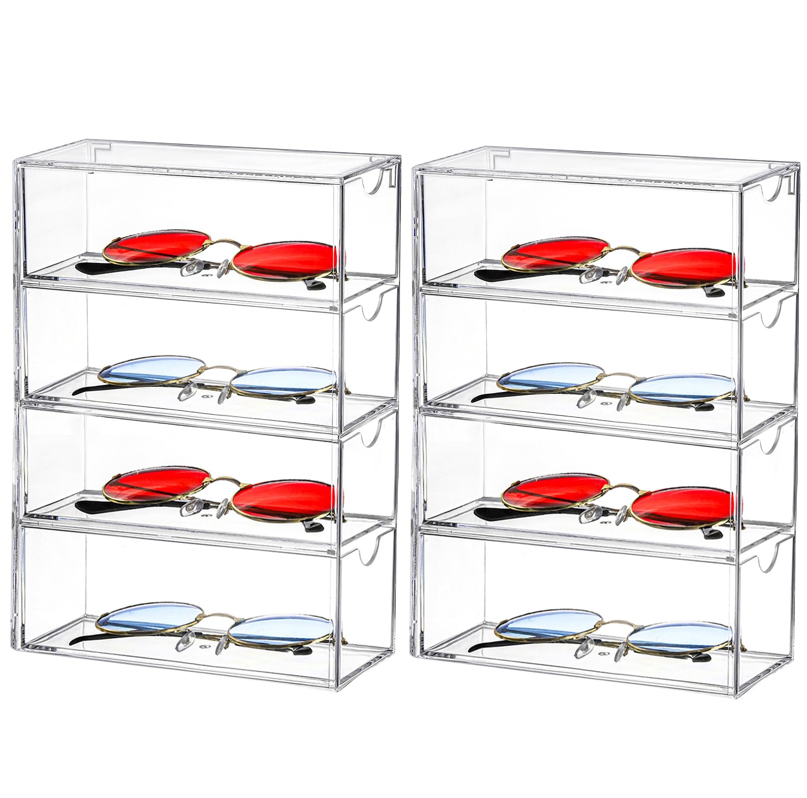 Photo 1 of Nicunom 2 Pack Sunglasses Organizer Acrylic, Clear Eyeglasses Case with 4 Drawers, Eyewear Storage Display Case, Stackable Eyeglasses Holder for Women & Men Eyewear