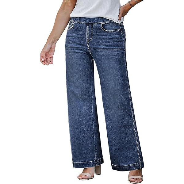 Ecirod Womens Patchwork Flare Jeans High Waisted Stretch Girls