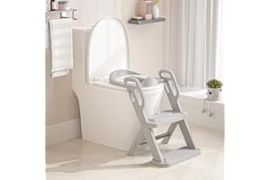 CHEERKID Toddler Potty Training Toilet Seat-Alongside Foldable Potty Train Chair Adapter, Potty Seats with Steps Ladder for Toddlers Kids, Boys, Girls, Child, Baby, and Must-Haves Portable Step Stool Supplies
