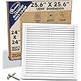 Aluminum Return Air Filter Grille- 24x24 -HVAC Ceiling or Sidewall Grille- Easy-to-Use Open and Close Latches- Fixed Blades - for 1/2" Filter [Front Grille Size:25.6"x25.6"][Duct Hole Size:24"x24"]
