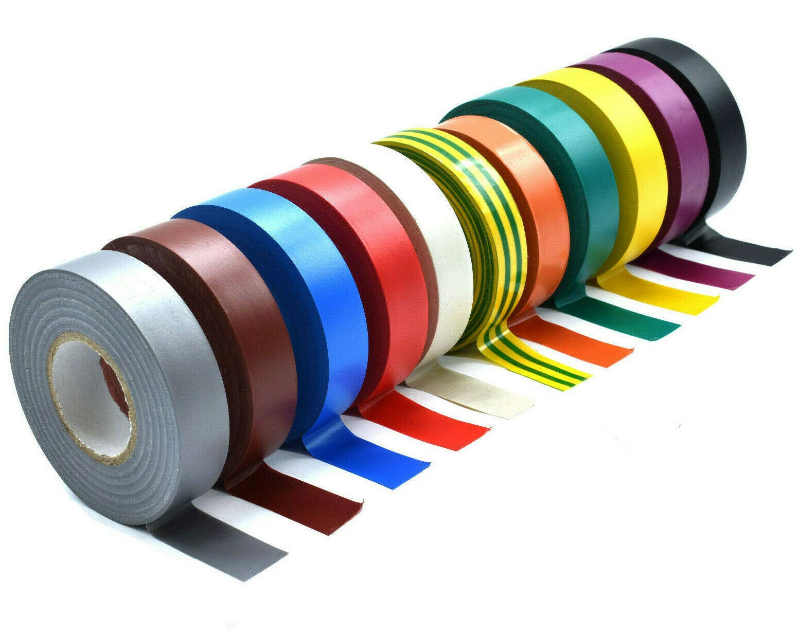 Flame Retardant Electrical PVC Insulation Tape – 11 Roll Multi-Colour Pack 19mm x 20m (11 Unique Colours)