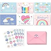Spakon 24 Pcs Rainbow Thank You Cards with Envelopes and Stickers Thank You Notes for Birthday Shower Party Favors Wedding Supplies