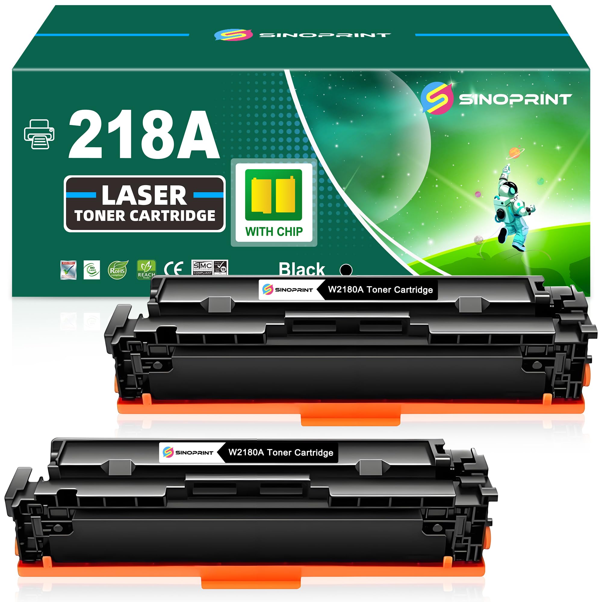 Photo 1 of SINOPRINT 218A Black Toner Cartridge with CHIP Compatible Replacement for HP W2180A 218X W2180X Works with HP Color Pro 3201 Series 3201dw MFP 3301 Series MFP 3301cdw 3301fdw 3301sdw (2-Pack Black)