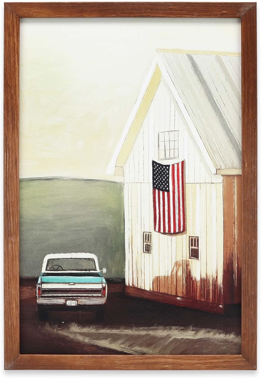 Paintings - Country Barn with American Flag Framed Wood Wall Decor - American Heritage Painting - Made in the USA