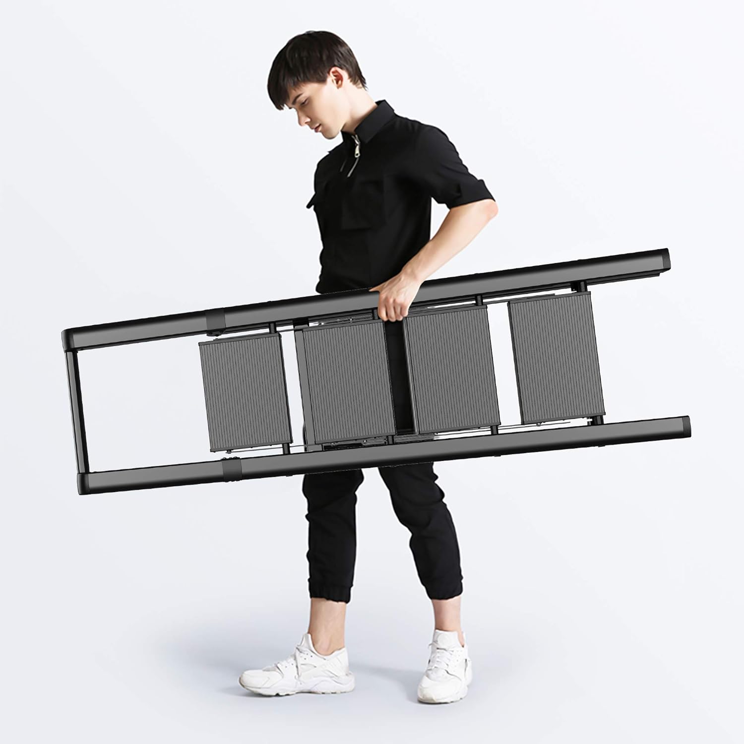 4 Steps Lightweight Aluminum Ladder Folding Step Stool Stepladders with Anti-Slip and Wide Pedal for Home and Kitchen Use Space Saving (Black): Kitchen & Dining