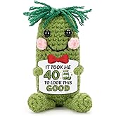 A AIFAMY Inspirational Birthday Gifts for Women Men, Crochet Pickle Doll for 40th 50th 60th, Funny Cucumber Toy with Cheerful Card for Men Women Pickle Lovers (40th Birthday)