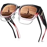 URUMQI Polarized Sunglasses Fit Over Glasses for Women, UV400 Protection Wrap-around Shades Trendy Oversized Square Lens