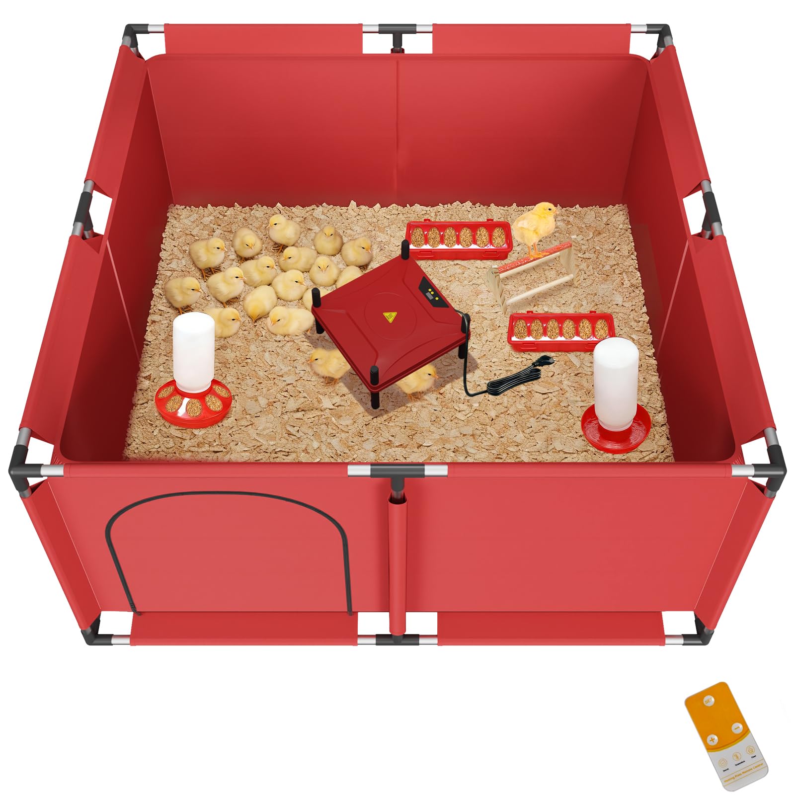 Photo 1 of QVVCOOP Brooder Box for Chicks, All-in-One Chick Starter Kit, Stainless Steel Frame Baby Chicken Brooder Playpen with 250W Heat Lamp, Perch, Feeder & Waterer Set, Up to 30 Chicks, Square Style