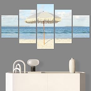 SIGNWIN 5 Panel Canvas Wall Art Aerial Beach...